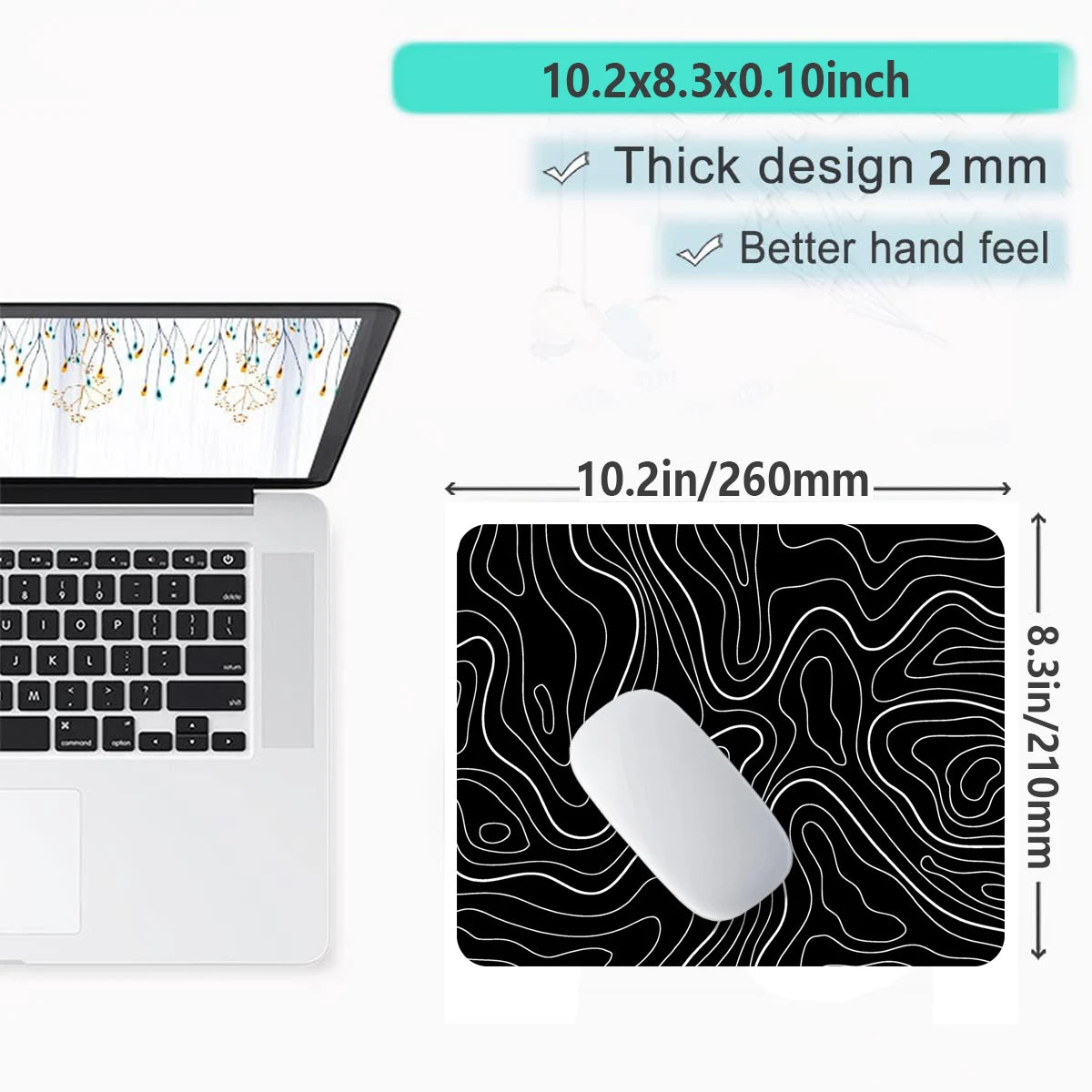 1Pcs Gaming Mouse Pad Large Keyboard Pad 31.5 x 11.8in Topographic Mouse Pad Black and White Mouse Pad for Keyboard with Anti-Sl