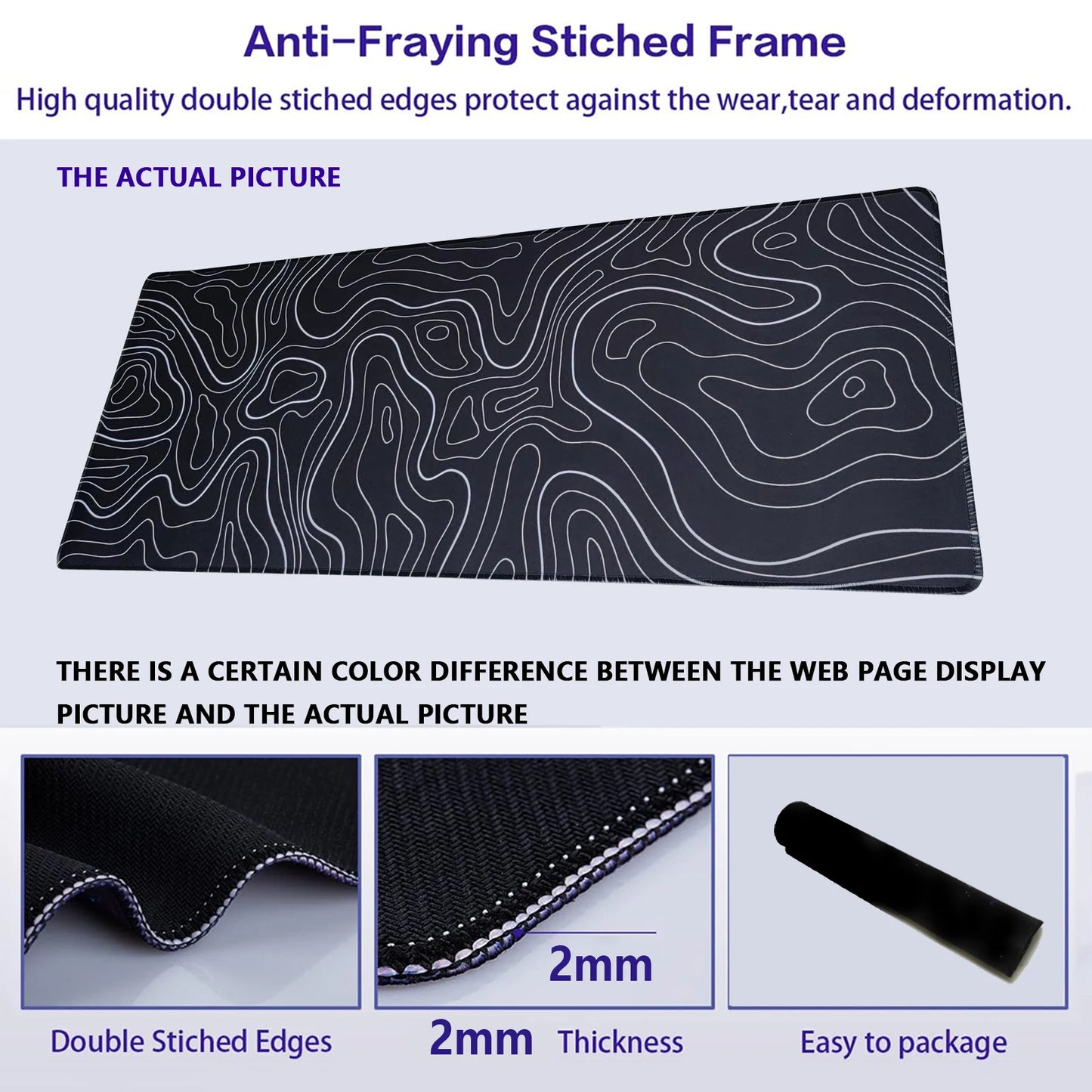 1Pcs Gaming Mouse Pad Large Keyboard Pad 31.5 x 11.8in Topographic Mouse Pad Black and White Mouse Pad for Keyboard with Anti-Sl