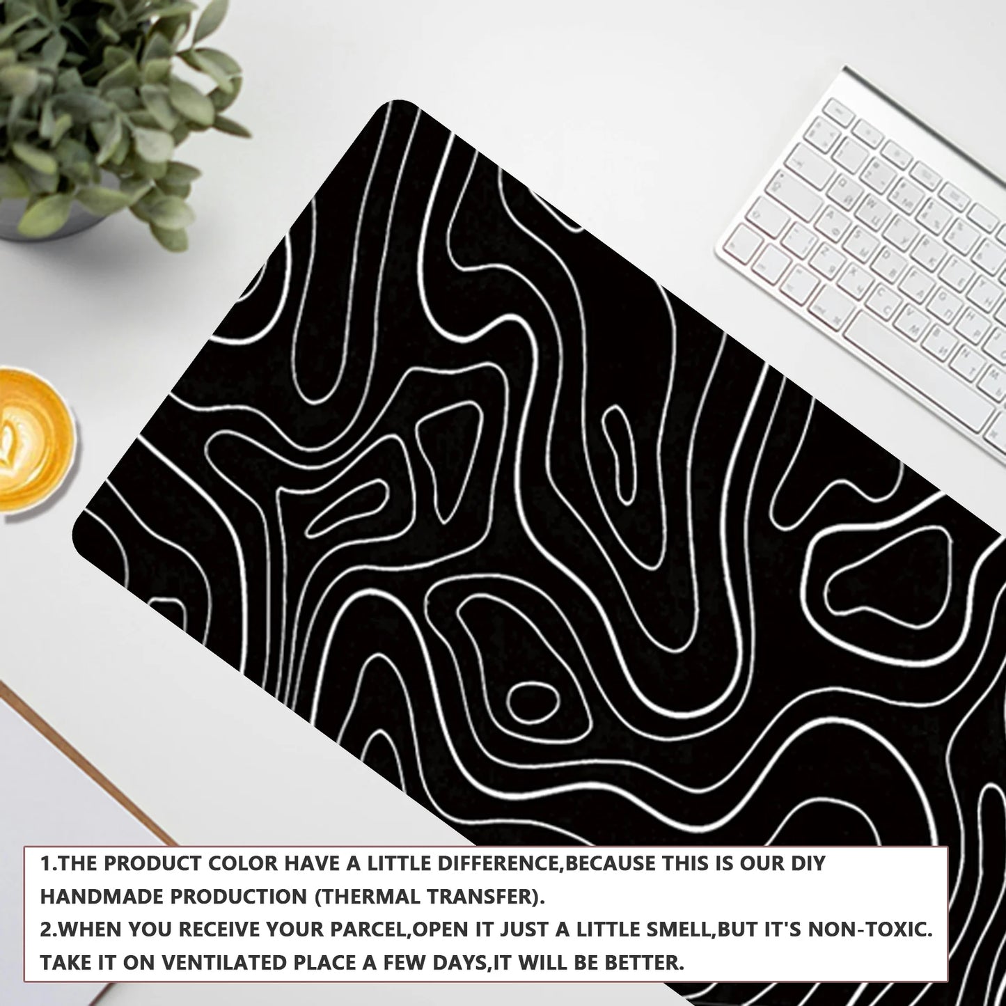 1Pcs Gaming Mouse Pad Large Keyboard Pad 31.5 x 11.8in Topographic Mouse Pad Black and White Mouse Pad for Keyboard with Anti-Sl